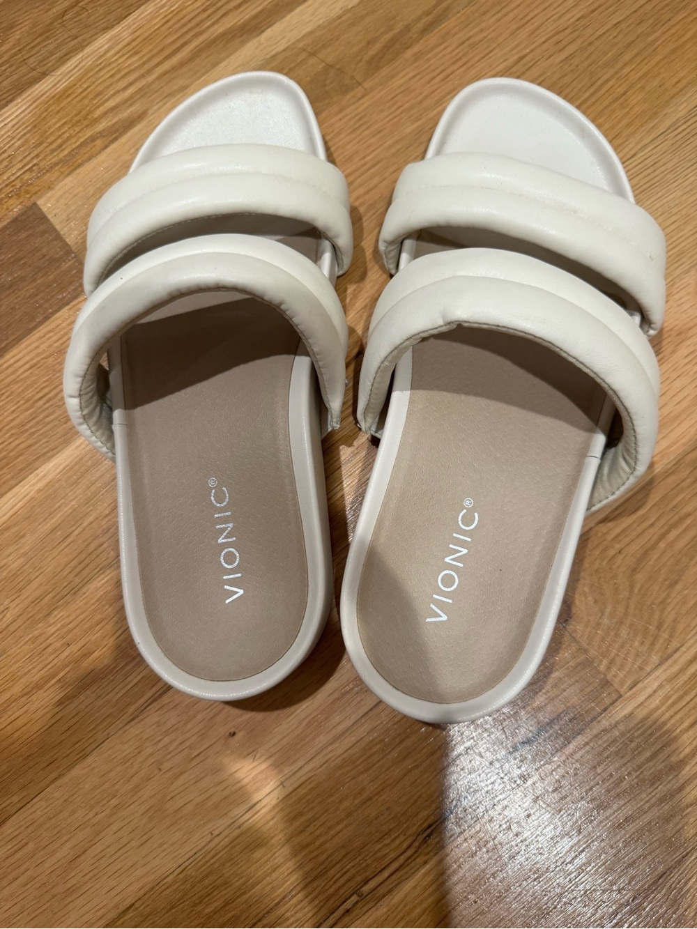 Vionic Mayla Cream Padded Strap Slides Comfort Orthotic Sandals Size 9